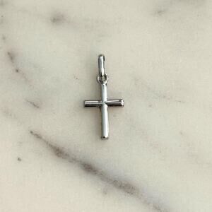 14kt White Gold Cross Pendant Dainty Mini Petite Feminine